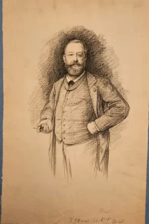 Portrait d'homme de Joseph Wencker, fusain Achat Immédiat